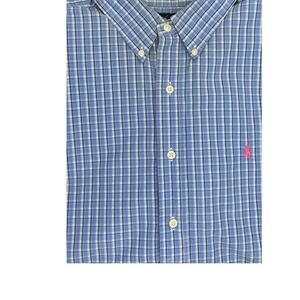 Mens Ralph Lauren Long Sleeve Plaid Button Down Shirt‎ Pink Logo Size Large L